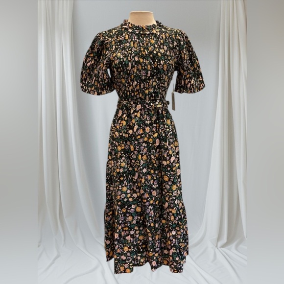 HYACINTH HOUSE Samantha Dress M Black Floral Smocked Midi NWT Cottagecore - Picture 2 of 15